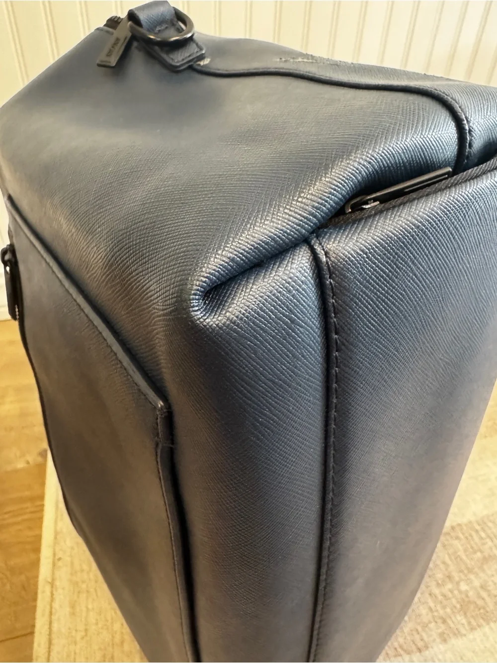 Away The Everywhere Bag blue saffiano leather weekender travel duffel bag